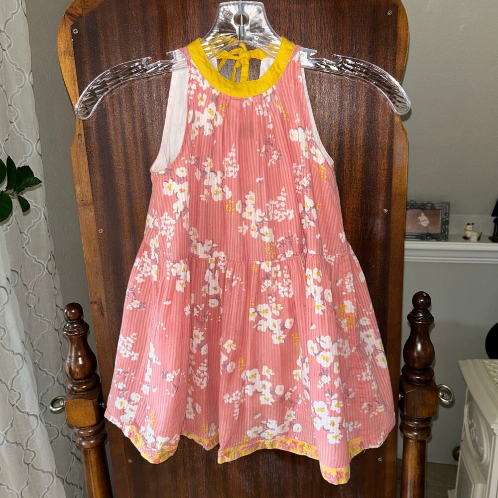 Fabindia Orange Cotton Printed Dress girls size 3-4 floral